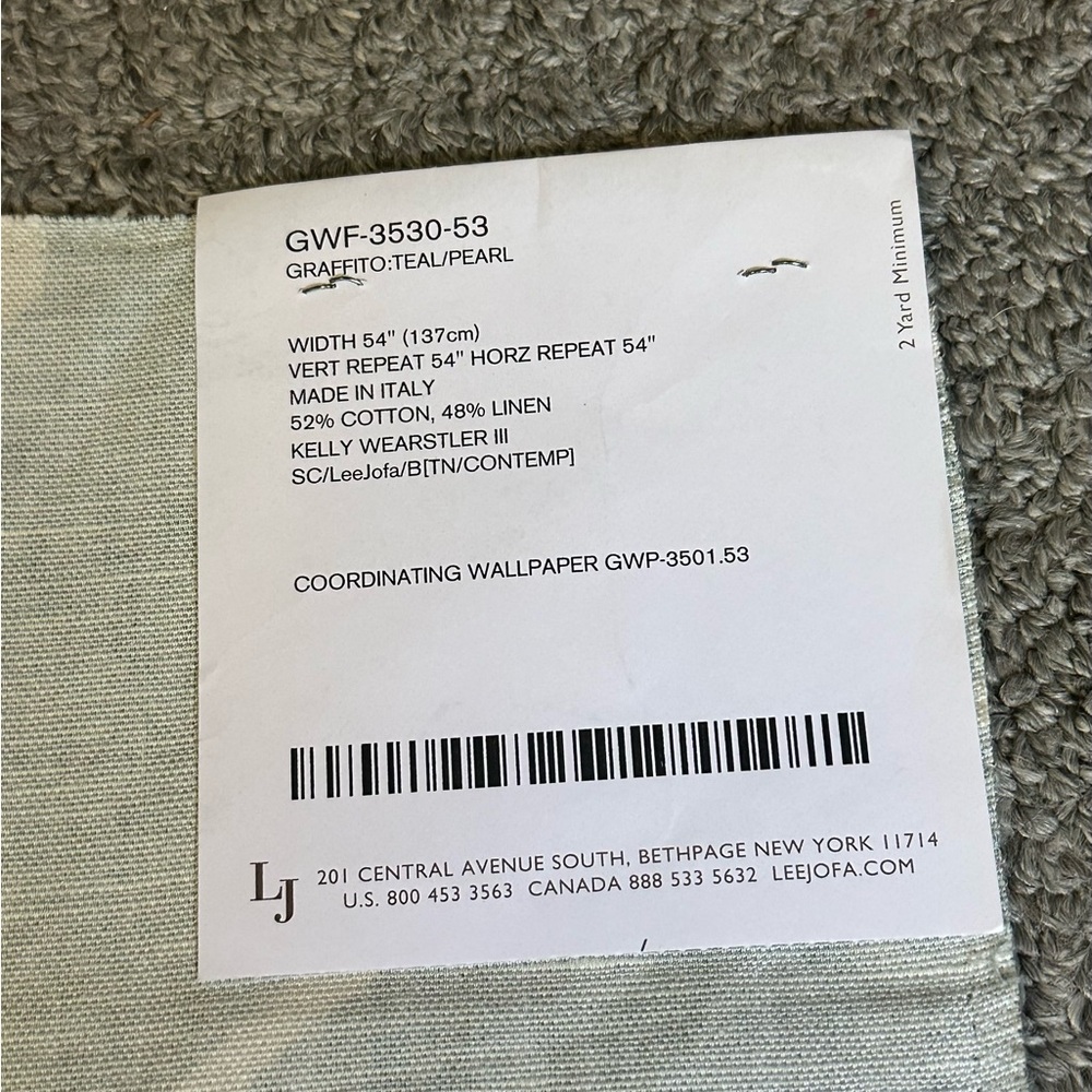 Lee Jofa Fabric Sample Remnant Graffito Teal Pearl 12” Kelly Wearstler Crafts - Picture 7 of 12